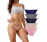 Buankoxy Women's Low-Rise String Bikini Panty Stretch Briefs Sexy Cheeky Underwear 5 Pack, Multicolor, 8