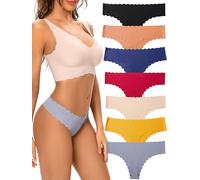 Buankoxy Women's Seamless Microfiber Knickers Low Rise Laser Cut Thongs Panties 7 Pack(Multicolor,8)