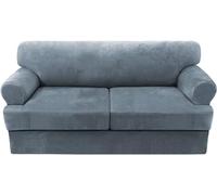 BUAOGDVG 1 Piece Velvet Couch Covers for 2 Cushion Couch High Stretch Loveseat Slipcover for Pets Dogs Anti Slip Love Seat Sofa Slipcover Furniture Protector(Blu Pietra,2 Posti)