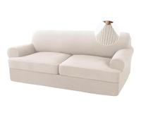 BUAOGDVG Stretch Sofa Covers with Separate T-Shaped Cushion Covers Washable Sofa Slipcover Replacement for Jacquard Sofa Cover with Elastic Bottom(Denti Bianchi,Grande divanetto)