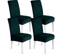BUAOGDVG Velvet Chair Covers with Backrest 2 Pieces, Stretch Kitchen Chair Covers, Universal Living Room Chair Covers, Soft Stain Resistant Chair Cover, Modern Chair Covers(Verde Scuro,4 Pezzi)