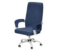 BUAOGDVG Velvet Office Chair Cover with 2 Armrest Protectors, Washable Elastic Seat Cover for Swivel Computer Office Chair, Removable Durable(Blu Marino,Medium)