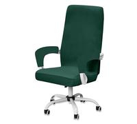 BUAOGDVG Velvet Office Chair Cover with 2 Armrest Protectors, Washable Elastic Seat Cover for Swivel Computer Office Chair, Removable Durable(Verde Scuro,Large)