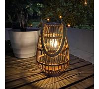 Solar Lantern Outdoor Waterproof Large Rattan Lanterns Decorative Bright Boho Lanterns Lights with Handle Rustic Hanging or Table Lamp for Fence Porch Garden Yard Wedding Decoration