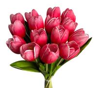 Buart Artificial Tulip in Bulk for Home Kitchen Wedding Bridal Bouquet,Fake Flowers for Mother's Day Easter Table Centerpieces Decorations(Large Size,Hot Pink,Real-Touch,12pcs)