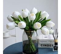 Buart White&Green Tulip Flowers Artificial Luxury Big Tulip Valentine's Day Mother's Day Easter Home Kitchen Wedding Decorations(11pcs)