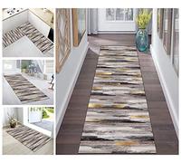 Buatisf Carpet Mats Rug Runner Hallway Non-Slip Grey Gold Black Corridor Kitchen Rug Washable Sold by the Metre Carpet Runner Long for Corridor Bedroom Living Room Polyester Sold by the Metre