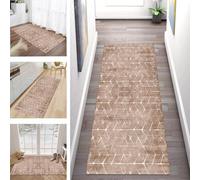 Buatisf Rug Runner for Hallway and Kitchen - Non-Slip Brown Washable Runner - Long Polyester Carpet for Corridor and Bedroom - Modern Design - Made to Measure, Sold by the Metre