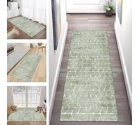 Buatisf Rug Runner for Hallway and Kitchen - Washable Non-Slip Green Long Runner - Modern Polyester Carpet for Corridor and Bedroom - Made to Measure, Sold by the Metre