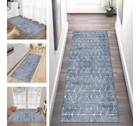 Buatisf Rug Runner for Hallway and Kitchen - Washable Non-Slip Grey Blue Long Runner - Modern Polyester Carpet for Corridor Bedroom - Made to Measure Sold by the Metre