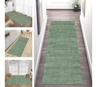 Buatisf Rug Runner Hallway Kitchen Rug Runner Long Green Kitchen Rug Non-Slip Washable Kitchen Runner Sold by the Metre Corridor Tepiche Dining Room Bedroom Living Room Dirt Trapper Mat