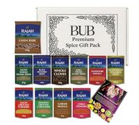 BUB Indian Spice Gift Box - 11 Premium Rajah Spices + 10-Recipe Booklet | Premium Indian Cooking Kit for Curries, Daals, Marinades | Resealable Packs - Great Gift & Spice Tin Refill