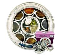 Bub: Large 22cm Premium Spice Tin Masala Dabba | 9 Spice Jars with Individual Lids | Holds 12 Spices | Polished Stainless Steel with Serving Spoon & Clear Acrylic Lids | Spice Box (SPICE TIN 9)