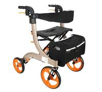 BUBANDI Electric Wheelchair Folding Rollator Walker with Dual Brakes, Seat and Detachable Storage Bag, Adjustable Height,champagne color