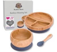 Bubba Bear ® Baby Bamboo Suction Bowl, Plate & Spoon Set | Stay Put Toddler Led Feeding Bowls & Plates | Free Guide to Weaning