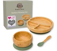 Bubba Bear Baby Bamboo Weaning Set | Toddler & Babies Plates & Bowls with Suction | Childs Led Feeding Plate, Bowl and Spoon Set | Wooden Dinner Essentials Sets for Kids | Eco Friendly & BPA Free