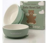 Bubba Bear Baby Porcelain Bowl Set for Weaning | 2 Suction Bowls Sets for Feeding Babies | Toddler Stay Put Food Dishes Kit | Non Slip Silicone Sleeve for Toddlers & Kids