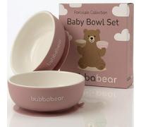 Bubba Bear Baby Porcelain Bowl Set for Weaning | 2 Suction Bowls Sets for Feeding Babies | Toddler Stay Put Food Dishes Kit | Non Slip Silicone Sleeve for Toddlers & Kids