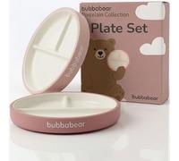 Bubba Bear Baby Porcelain Weaning Plates with Silicone Suction Sleeves | Divided Plate for Babies & Toddlers | Microwave & Dishwasher Safe | Stay Put Tableware | Snack Dishes | 2 Pack
