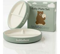 Bubba Bear Baby Porcelain Weaning Plates with Silicone Suction Sleeves | Divided Plate for Babies & Toddlers | Microwave & Dishwasher Safe | Stay Put Tableware | Snack Dishes | 2 Pack