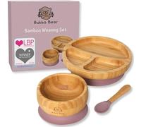 Bubba Bear Baby Weaning Set | Bamboo Plates, Bowls & Spoons for Toddler Led Feeding | Suction Plate, Bowl & Spoon Sets for Babies from 6 Months | Optional Matching Kids BLW Bib (Elderberry)