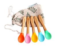 Bubba Boo Pack of Five Bamboo Baby Feeding Spoons with Soft Silicone Tips