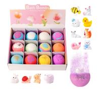 Bubble Bath Balls - Twelve Count Rounds, Scented Floral Bouquet Petals, Hydrating Shea Butter | Hidden Surprise Fun with Animal Figurines Kids Boys Girls Childre