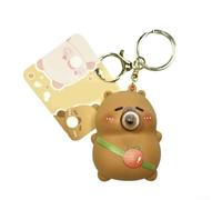 Bubble blowing decompression keychain with cartoon design, designed for car keys and school bags featuring a stress relief pinch and music sound (Curry)