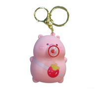Bubble blowing decompression keychain with cartoon design, designed for car keys and school bags featuring a stress relief pinch and music sound (Rosy)