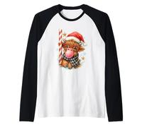 Bubble Blowing Highland Cow Christmas Cute Holiday Raglan Baseball Tee