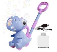 Bubble Blowing Push Toy, Bubble Lawn Mower - Maker Fan with LED Light - 10 Holes, Garden Entertainment, Dinosaur Push Backyard Toy for Outdoor