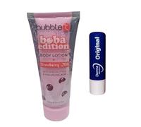 Bubble Bob@ Body Lotion Strawberry Milk With Shea Butter And Hyaluronic Acid 150ML With Free Orignial Lip Balm