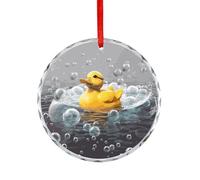 Bubble Duck Glass Circular Pendant Personalization Christmas Tree Hanging Ornaments Funny Round Glass Hanging Pendants Holiday Decor for Party Xmas Wedding