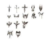 BUBBLE-FLY 15 Pieces Gothic Nail Charms - 3D Halloween Skull Cross Wings Alloy Decor, Chrome Hearts Style Nail Art for DIY & Press On Nails,0.28-0.67 Inch, M, Metal Stainless Steel, zinc