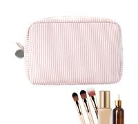 Bubble Gauze Makeup Bag - Portable Striped Case, Mississippi Popular Travel Makeup Bag For Women, Polyester Travel Case For Skin Care Cosmetics, Or, red, Please refer to the description, Please refer