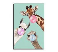 Bubble Gum Gang in Green Funny Ostrich And Giraffe Alpaca Canvas Pictures Wall Art Artwork Prints On Wrapped Canvas Painting Picture For Office 12x18inch(30x45cm)