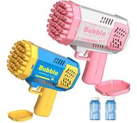 Bubble Gun for Kids, 2 Pack 40 Holes Bazooka Bubble Gun with 2 Bottles of Bubble Solution, Bubble Blaster Toy 5000+ Bubbles Per Min Bubble Maker Outdoor Toys for Girls Party