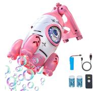 Bubble Gun for Kids, Automatic Rocket Bubble Machine, Remote Control & Bicycle Mount, 2 Bubble Solution Bottles, Rechargeable Bubble Blower, Outdoor Summer Toy for Boys & Girls Ages 3-12 (Pink)