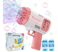 Bubble Guns for Kids Toys, 40 Holes Bubble Machine with Colorful Light 2 Bubble Solution (Pink)