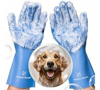 Bubble Hands Dog Washing Gloves with Bristle Scrubbers, Reusable Silicone Gloves Ideal for Pet Bathing, Massaging & Grooming (Blue)