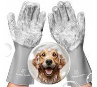 Bubble Hands Dog Washing Gloves with Bristle Scrubbers, Reusable Silicone Gloves Ideal for Pet Bathing, Massaging & Grooming (Gray)
