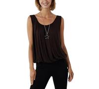 Bubble Hem Vest Women's Vests Sleeveless Bubble Hem Top Ladies Straps Vest Pleated Scoop Neck Elasticated Stretch Hem Summer Jersey Tank Top Loose fit Dark Brown 8-10