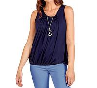 Bubble Hem Vest Women's Vests Sleeveless Bubble Hem Top Ladies Straps Vest Pleated Scoop Neck Elasticated Stretch Hem Summer Jersey Tank Top Loose fit Navy 20-22