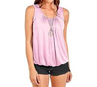 Bubble Hem Vest Women's Vests Sleeveless Bubble Hem Top Ladies Straps Vest Pleated Scoop Neck Elasticated Stretch Hem Summer Jersey Tank Top Loose fit Nude 12-14