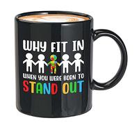 Bubble Hugs Autism Awareness Coffee Mug 11oz Black - Why Fit In When You - Advocate Support Acceptance Autistic Neurodiversity Humanity Unity Kindness Empathy