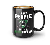 Bubble Hugs Billiards Coffee Mug 15oz Black - I beat people - Pool Player Gifts Table Rail Balls Chalk Cue Sticks