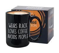 Bubble Hugs Coffee Lovers Coffee Mug - Wears Black Loves Coffee Avoids People - Coffee Lovers caffeine Lover Funny Sarcastic Cute Unique Introvert Quotes 15oz Black