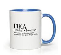 Bubble Hugs Encouragement Blue Two Tone Coffee Mug 11Oz - Fika A Moment To Slow Down An Appreciate The Good Thing In Life - Swedish Sweden Definition Positive Quote Motivational
