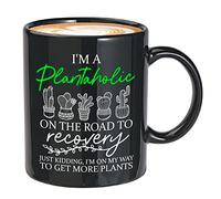 Bubble Hugs Gardener Black Coffee Mug 11oz - I'm a Plantaholic on the Road to Recovery - Funny Gardening Garden Plant Lovers Flower Horticulturist for Women Men Mom Dad