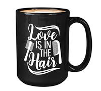 Bubble Hugs Hairstylist Coffee Mug 15Oz Black - Love is in the Hair - for Hairdresser Hairdryer Beauty Job Salon Haircut Barber Cosmetologist
